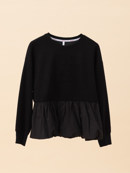 太空棉拼接異材質立體貓頭鋼印圖上衣