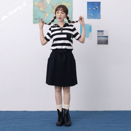 【maru.a】有點甜🌼條紋連身拼接綁結休閒連帽短洋(2色)-黑色 24937111