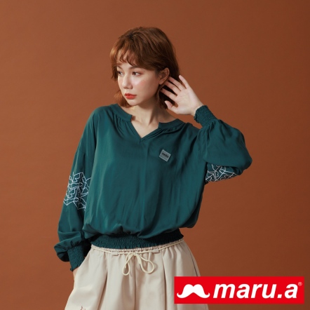 【maru.a】氣質小清新代表🤍幾何蓬袖上衣(2色)-藍綠色 22913116