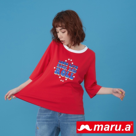 【maru.a】美式搖滾🎸搶眼亮色系印花字母T(2色)-紅色 23311217