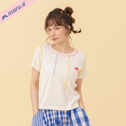 【maru.a】淘氣糖果GIRL🍬撞色波浪線條造型上衣(2色)-米白 24321216