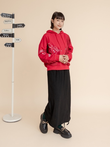 立體織紋側綁帶開衩長裙