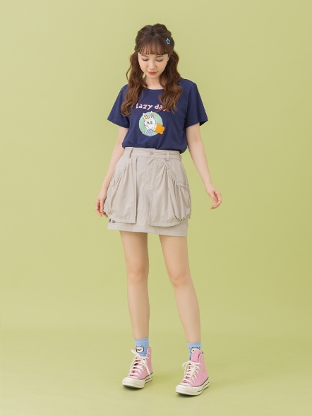 【maru.a】戀愛小tuXmiru👒設計感刺繡褲裙刺繡(2色) - 卡其 25326114