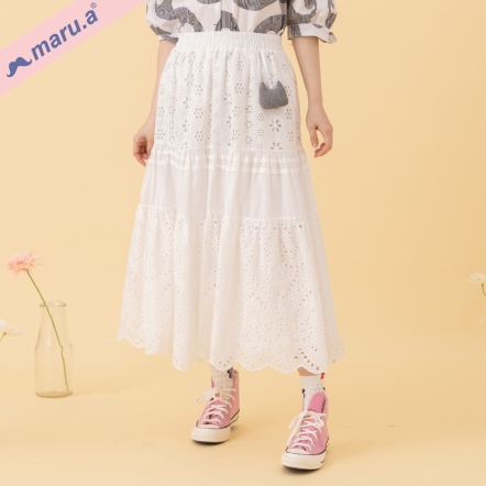 【maru.a】🎀日系仙女緹花蕾絲貓咪墜飾蛋糕長裙(2色)-白色 24316215