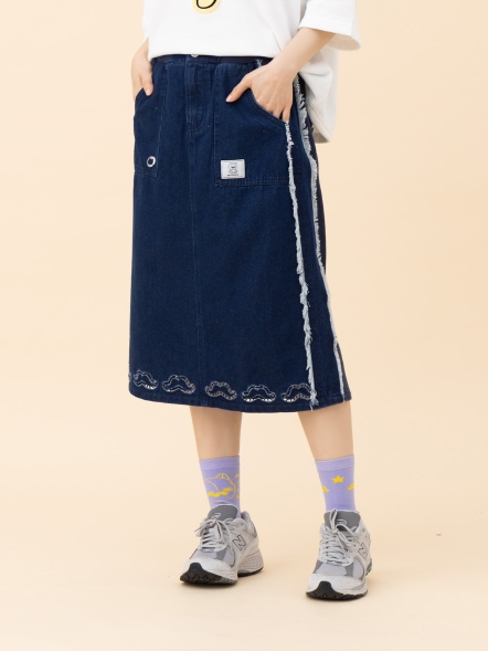 丹寧鬍子簍空長裙