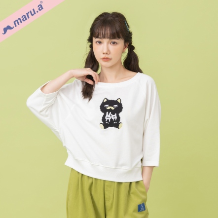 【maru.a】愛的抱抱💕可愛miru貼布電繡拉克蘭袖上衣(2色)-白色 25311215