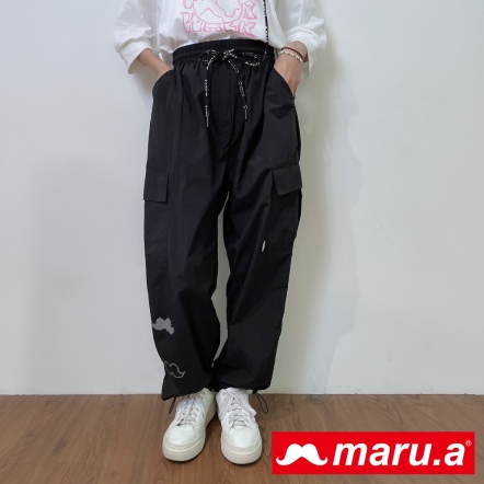 【maru.a】酷甜style⚡獨家織帶帥氣抽繩工裝長褲(2色)-黑色 24325213