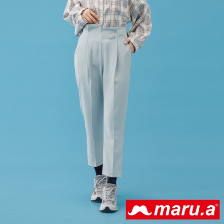 【maru.a】鹽系女孩💦清爽色挺版高腰造型直筒西褲(3色)-淺藍 23345220