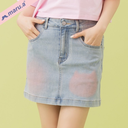 【maru.a】好身材必買💋特殊水洗刷色丹寧褲裙(2色)-淺藍25316113