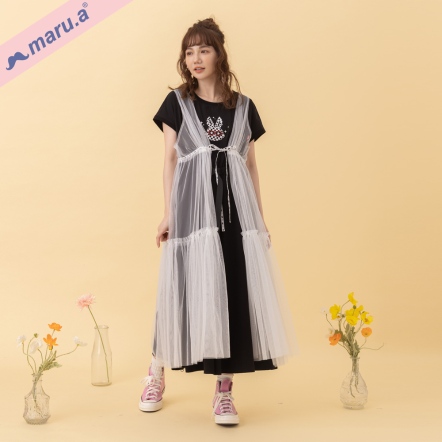 【maru.a】日雜注目單品♡♡仙氣蛋糕網紗綁帶罩衫(2色)-白色 24313212
