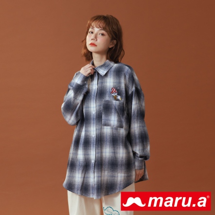 【maru.a】慵懶個性🌞大格紋miru刺繡襯衫(2色)-深藍 22943215