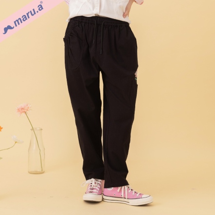 【maru.a】miru向日葵🌻拼接設計感抓皺直筒長褲(2色)-黑色 24325218