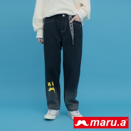 【maru.a】獨特造型織帶漸層直筒牛仔褲👖(2色)-黑色 23325212