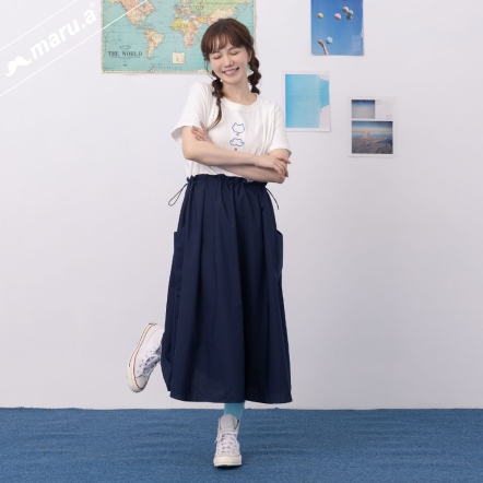 【maru.a】可愛公式💟簡單手繪刺繡假兩件式縮腰長洋(2色)-深藍 24927111