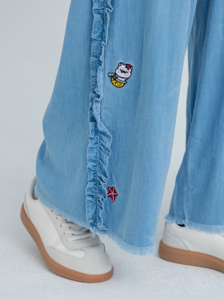 海之秘境天絲棉荷葉邊抓鬚大寬褲