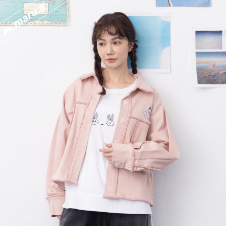 【maru.a】漫畫九格🖌️撞色印花miru刺繡鬚邊剪裁造型外套(2色)-淺粉 24932111