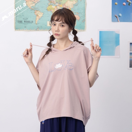 【maru.a】愛的告白💕字母虛線刺繡寬鬆連袖帽T(3色)-淺粉 24911223