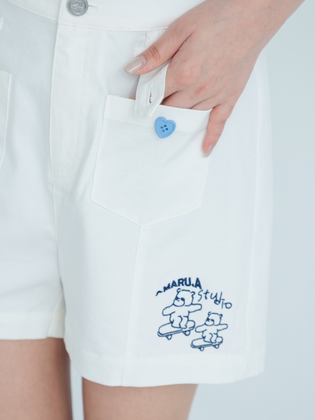 熊熊滑板刺繡短褲