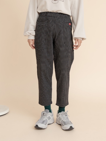 全鬆緊格紋九分休閒褲