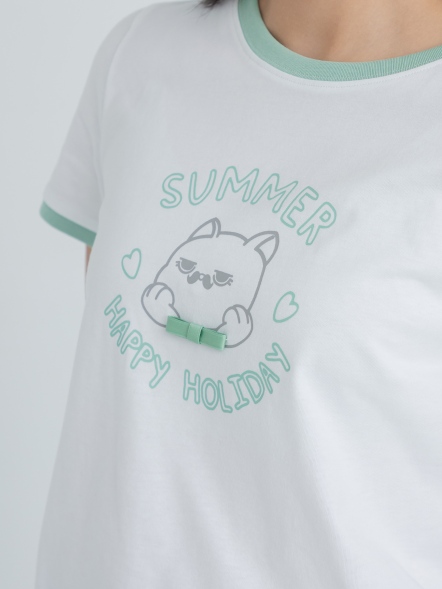 緞帶飾邊膠印上衣