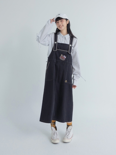 重工毛線口袋吊帶裙