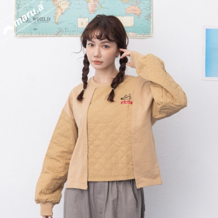 【maru.a】miru愛自拍✨拼接鋪棉不規則剪裁造型衛衣(3色)-駝色 24911228