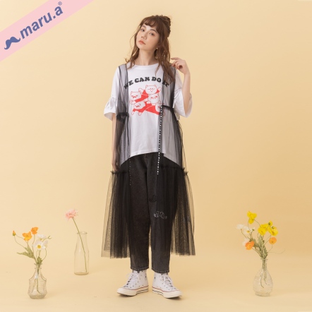 【maru.a】日雜注目單品♡♡仙氣蛋糕網紗綁帶罩衫(2色)-黑色 24313212