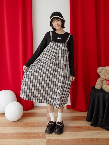 電繡鬆子假兩件背心長版洋裝