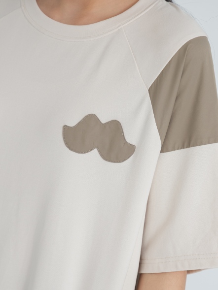 抽繩下襬鬍子貼布拼接上衣