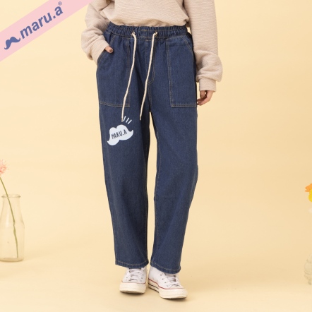 【maru.a】日系文青感🍏簡約大口袋綁繩丹寧蘿蔔褲(2色)-淺藍 24345223
