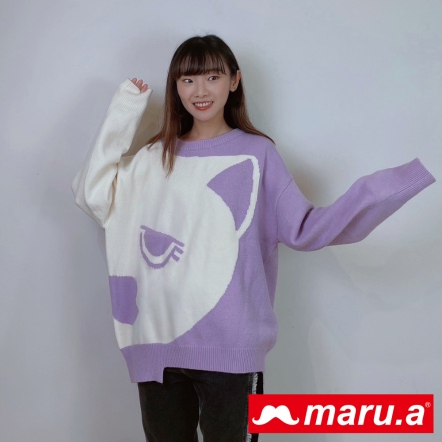 【maru.a】大型miru🐾下擺不規則刺繡貓掌包芯紗毛衣(2色)-淺紫 23924211