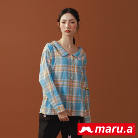 【maru.a】青春少女系格紋刺繡襯衫(2色)-藍綠色 22913112