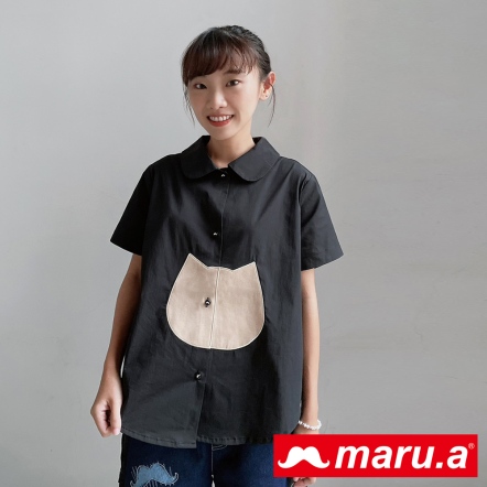 【maru.a】神秘miru優雅配色公主小圓領造型襯衫🩰(2色)-黑色 23933111