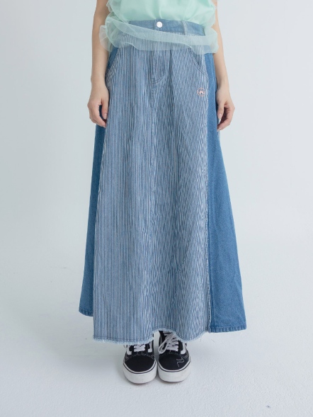 直條剪裁丹寧長裙