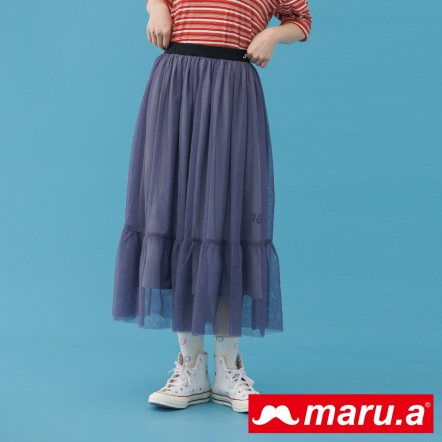 【maru.a】花花仙子🧚撞色腰帶透視感蛋糕紗裙(2色)-深藍 23336212