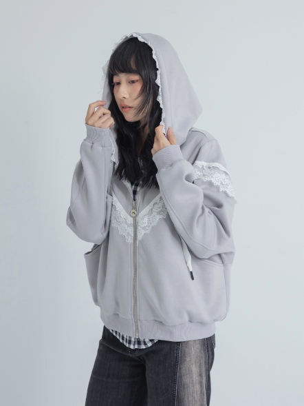 雲朵蕾絲連帽外套