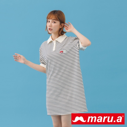【maru.a】櫻桃小姐🍒公主蓬蓬袖POLO領條紋短洋(2色)-白色 23347119