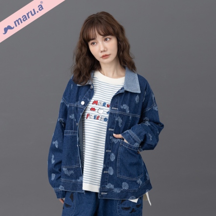 【maru.a】滿版水洗刷破緹花深淺拼接丹寧外套★(2色)-深藍 23912513
