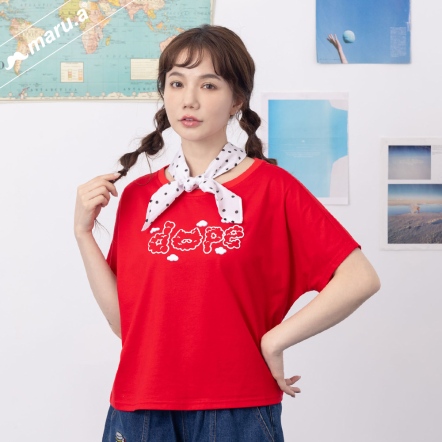 【maru.a】我需要這酷東西💖字母立體印花點點領巾兩件式上衣(3色)-紅色 24911220