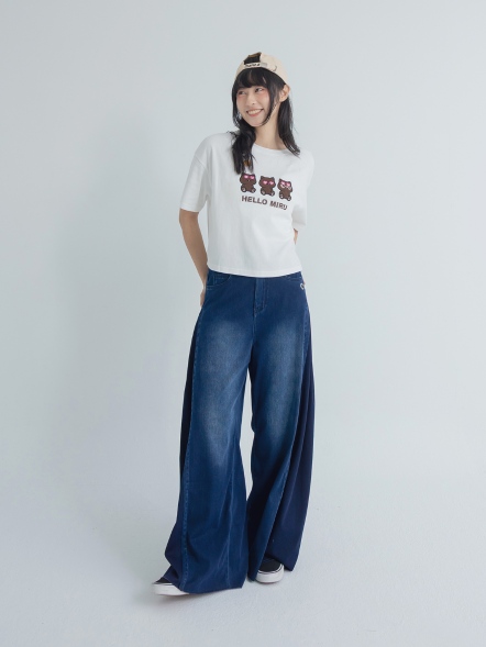 百拆感水洗寬褲