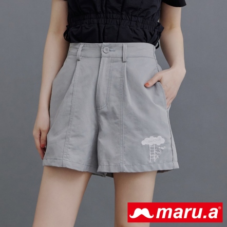 【maru.a】哈囉miru~🖐手繪撞色刺繡莫蘭迪色系短褲(3色)-淺藍 23945113