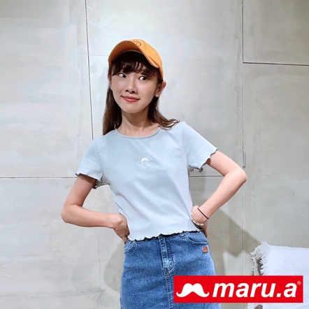 【maru.a】鑽石女孩💍簡單彈性木耳邊短版上衣(3色)-藍綠色 23941218