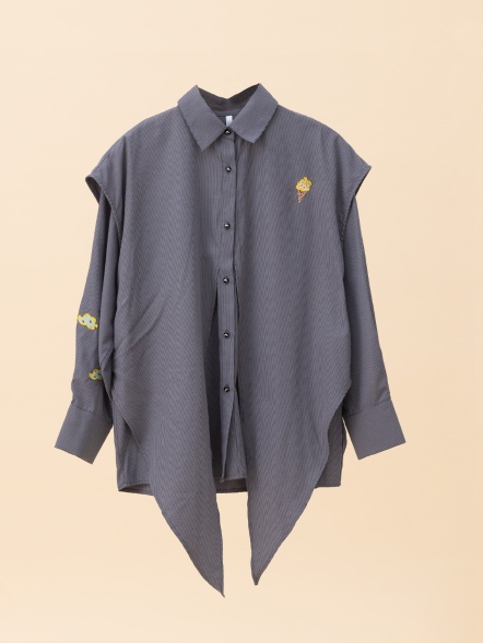綁帶設計感刺繡襯衫