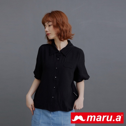 【maru.a】黑白優雅女子🖤泡泡感蓬袖造型尖領襯衫(2色)-黑色 23913111
