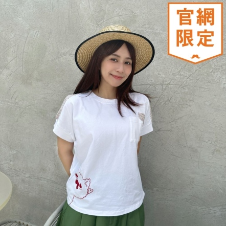 【maru.a】甜蜜時光💕miru&鬍子配色電繡棉T上衣(2色)-白色25371211