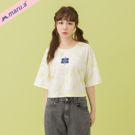【maru.a】方塊疊疊樂🌟可愛刺繡水洗刷染面料短版上衣(2色)-淺黃綠 25311238