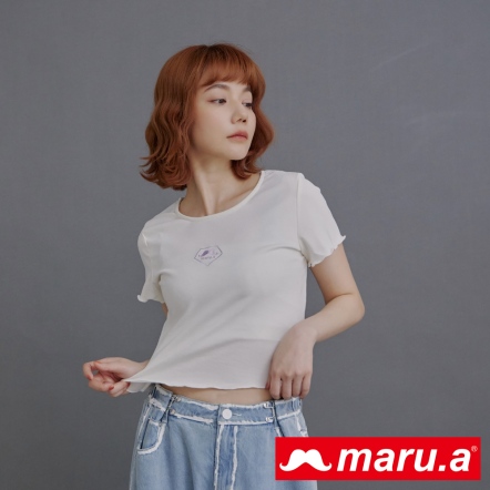 【maru.a】鑽石女孩💍簡單彈性木耳邊短版上衣(3色)-白色 23941218