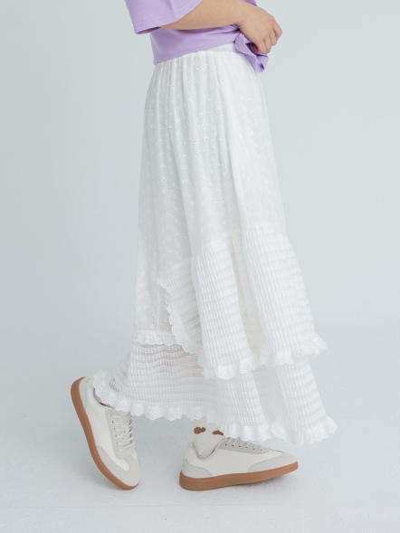 雙層蕾絲滾邊層次長裙