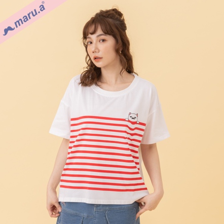 【maru.a】miru融化中💦簡約條紋撞色前短後長T(2色)-白色 24311217