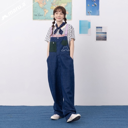 【maru.a】Camping girl🏕️泰迪毛造型口袋撞色織帶吊帶褲(2色)-深藍 24915217